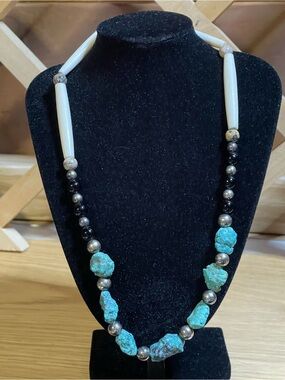 Native American Inspired S.S..925 Raw Turquoise Nugget’ Hairpipe“Bone”Gobi Agate